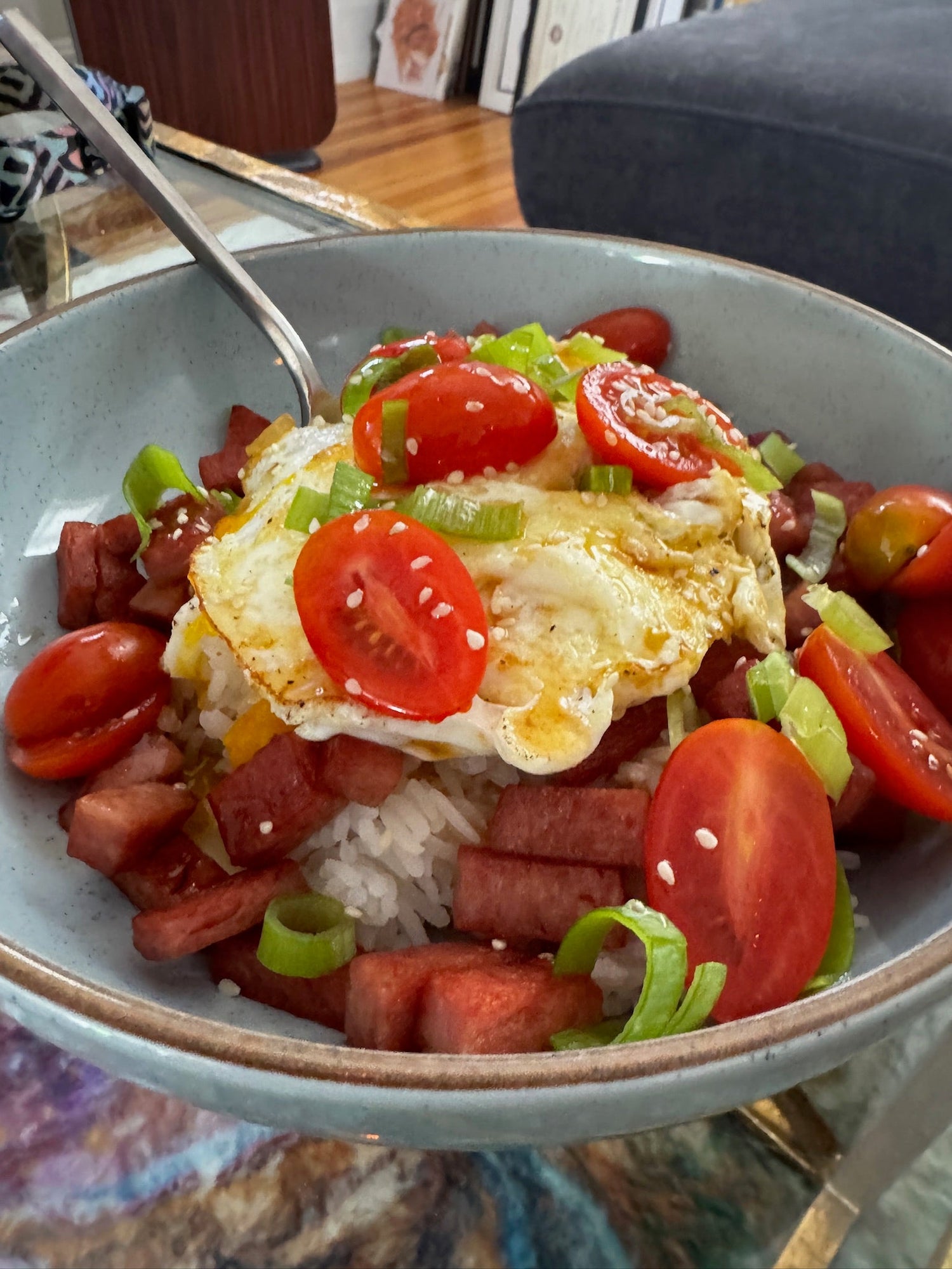 SPAM & Eggs Rice Bowl With Hot Honey