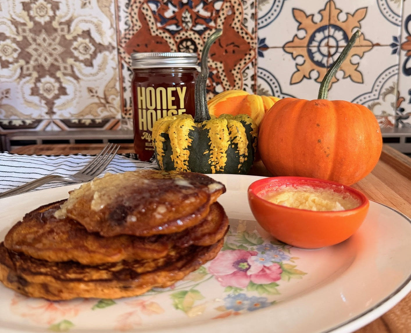 Pumpkin Pancakes With Alfalfa Honey
