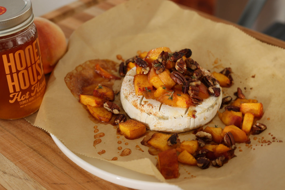 Hot Honey Peach & Pecan Baked Brie