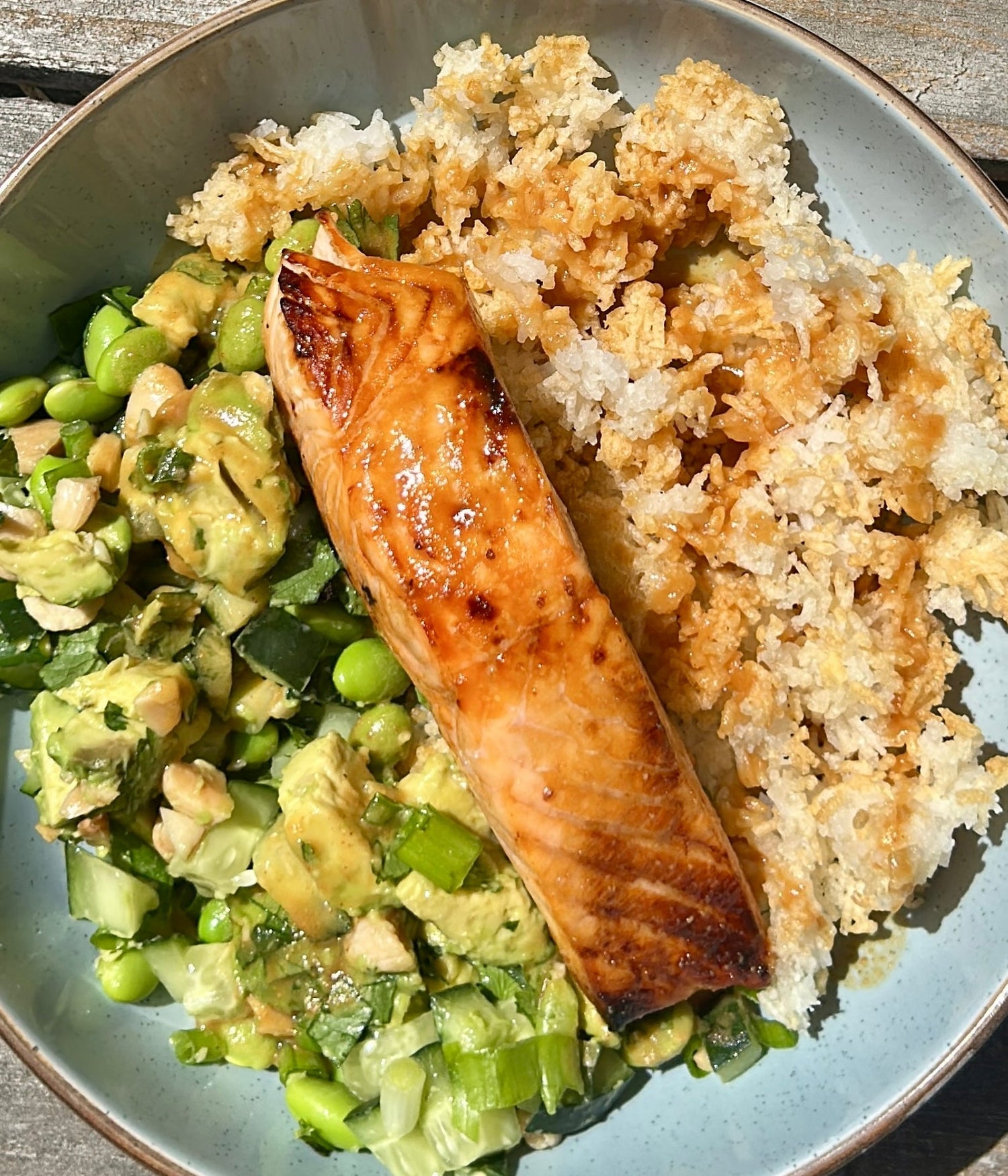 Crispy Rice Salmon Salad with Hot Honey