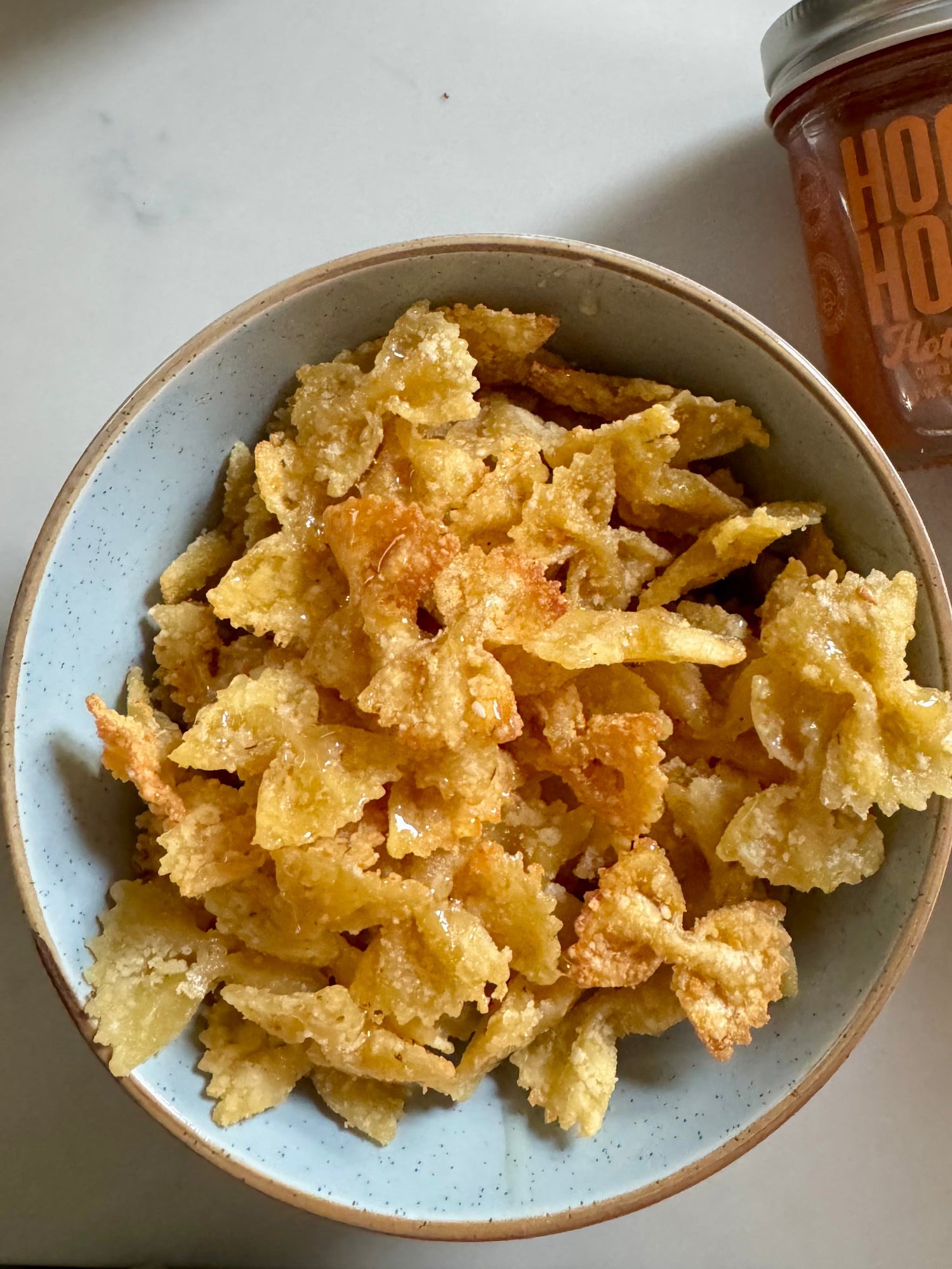 Hot Honey Parmesan Pasta Chips